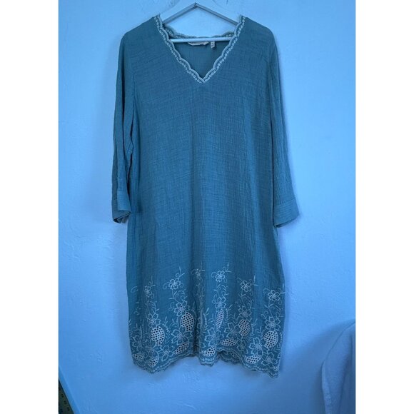 Soft Surroundings Womens Floral Embroidered Pissarro Shift Dress Medium Green - Picture 1 of 7